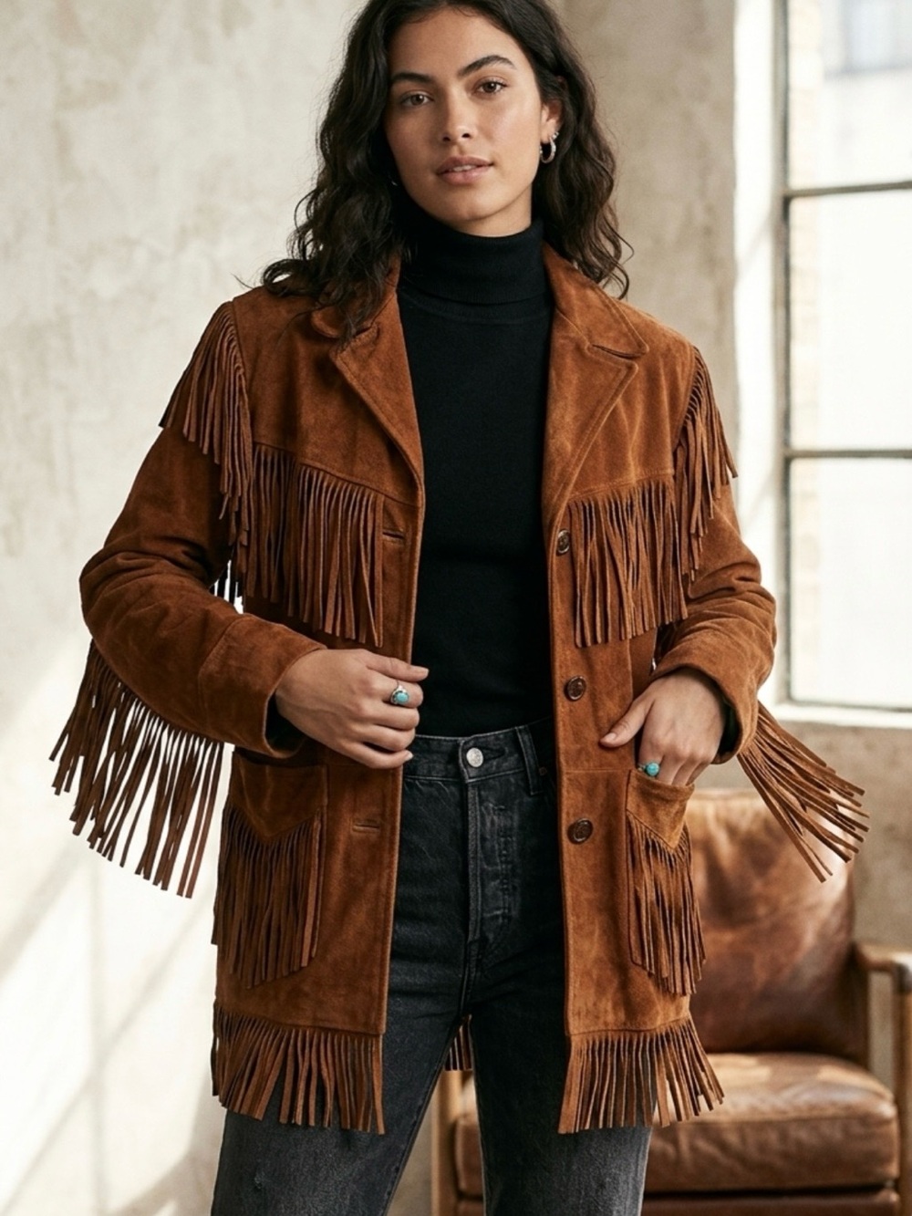 60's VTG Brown  Suede Western Fringe jacket. Fits like a woman’s large